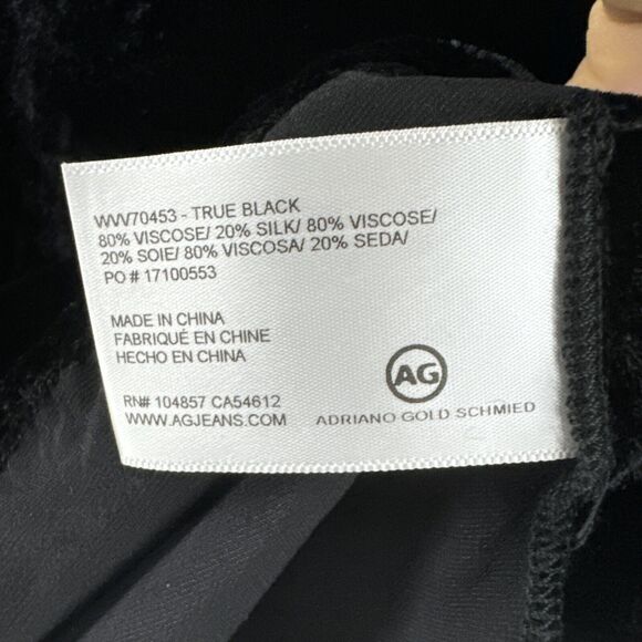 AG Adriano Goldschmied Top Women S Black Velvet Boat Neck Short Flutter Sleeves - Picture 8 of 9